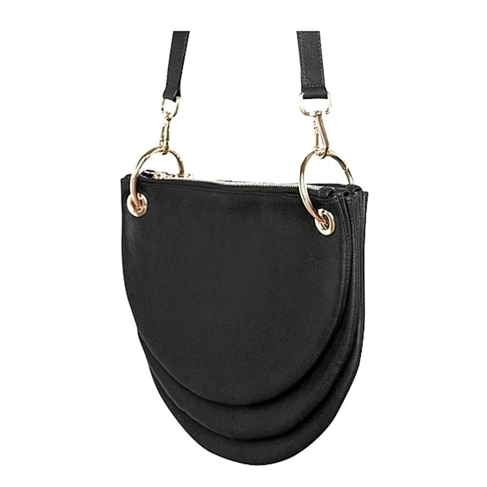 Crossbody Purse Black Leather Shoulder Bag Gold Hardware shoulder strap tote